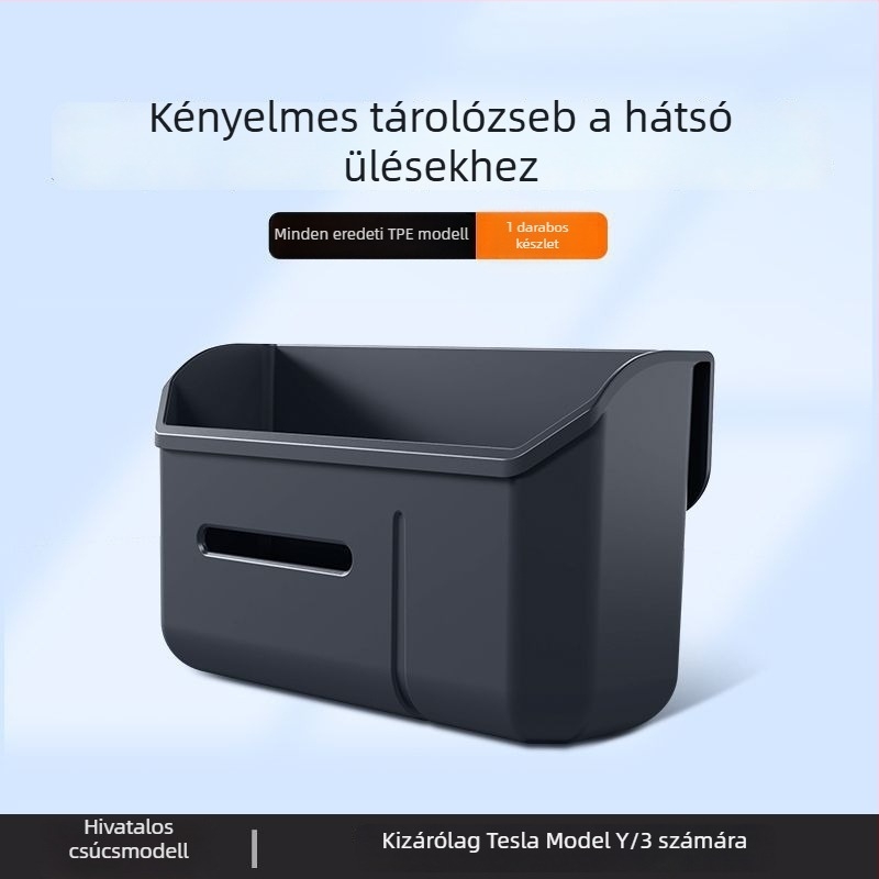 Műanyag autós szemetes Tesla Model Y/3-hoz — hátsó üléshez tartozó tárolórekesz, modell 09, testreszabás nélküli