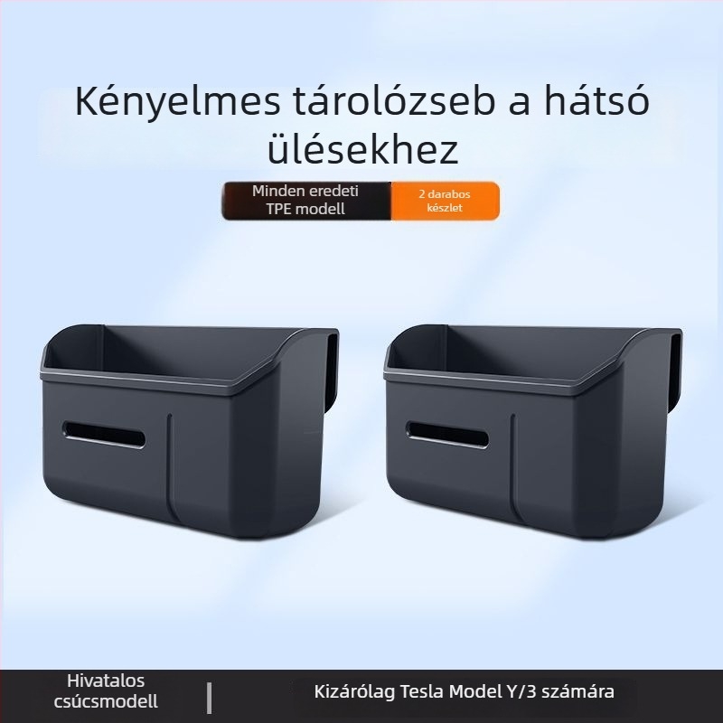 Műanyag autós szemetes Tesla Model Y/3-hoz — hátsó üléshez tartozó tárolórekesz, modell 09, testreszabás nélküli