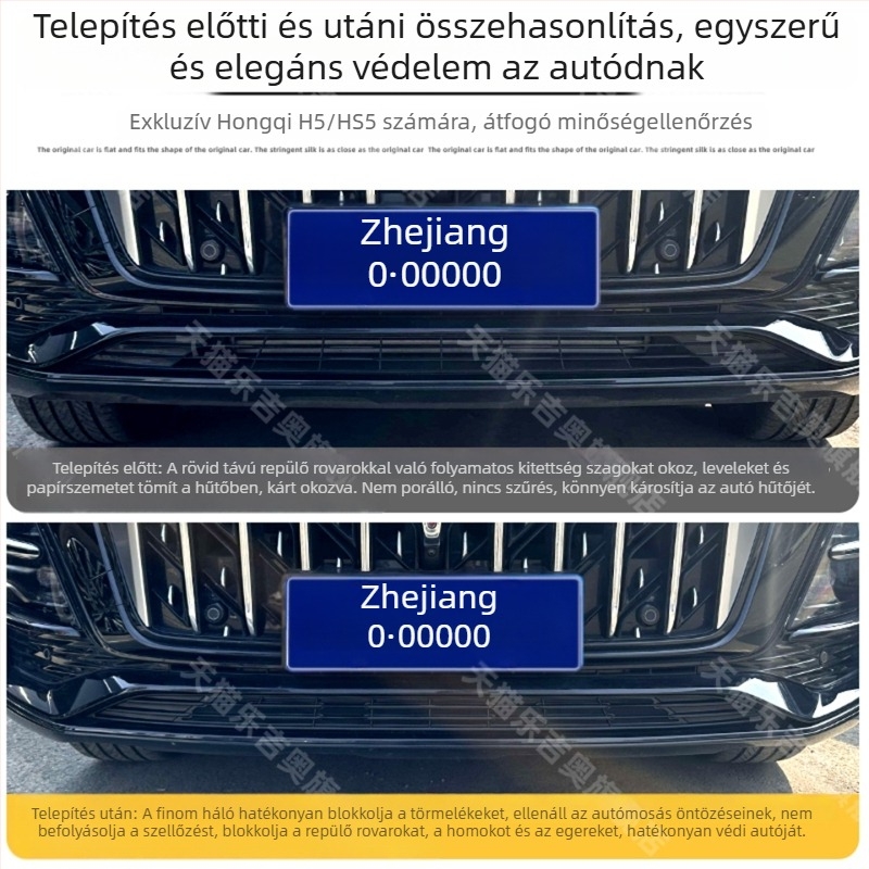 Rozsdamentes acélból készült rovarvédő rács a Hongqi H5/H5S középső rácsához (2023–2025 modellek), gyors csattos szerelés