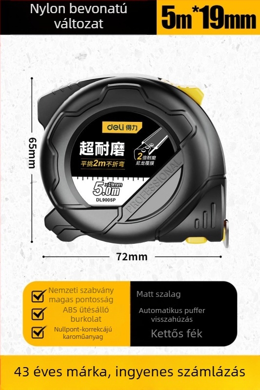 DL9003 Deli mérőszalag — ABS ház, nagy pontosságú, általános használat, mérési tartomány 2 m