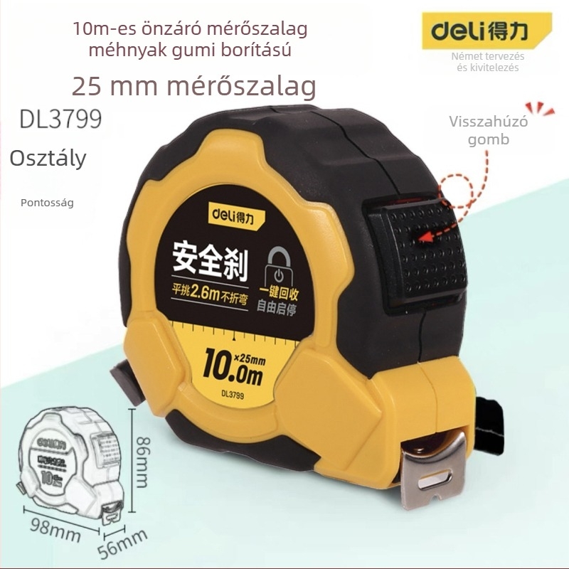 DL9003 Deli mérőszalag — ABS ház, nagy pontosságú, általános használat, mérési tartomány 2 m