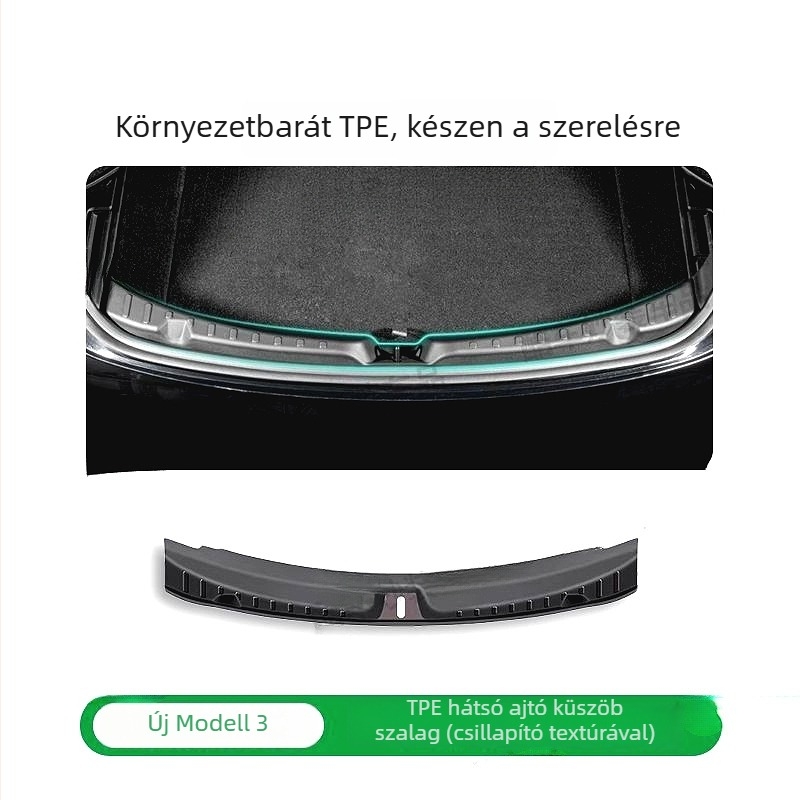 Tesla Model Y3 csomagtérajtó küszöbvédő csík - PP anyag, ragasztós szerelés, oldalsó alkatrészekhez, adott modellre tervezve