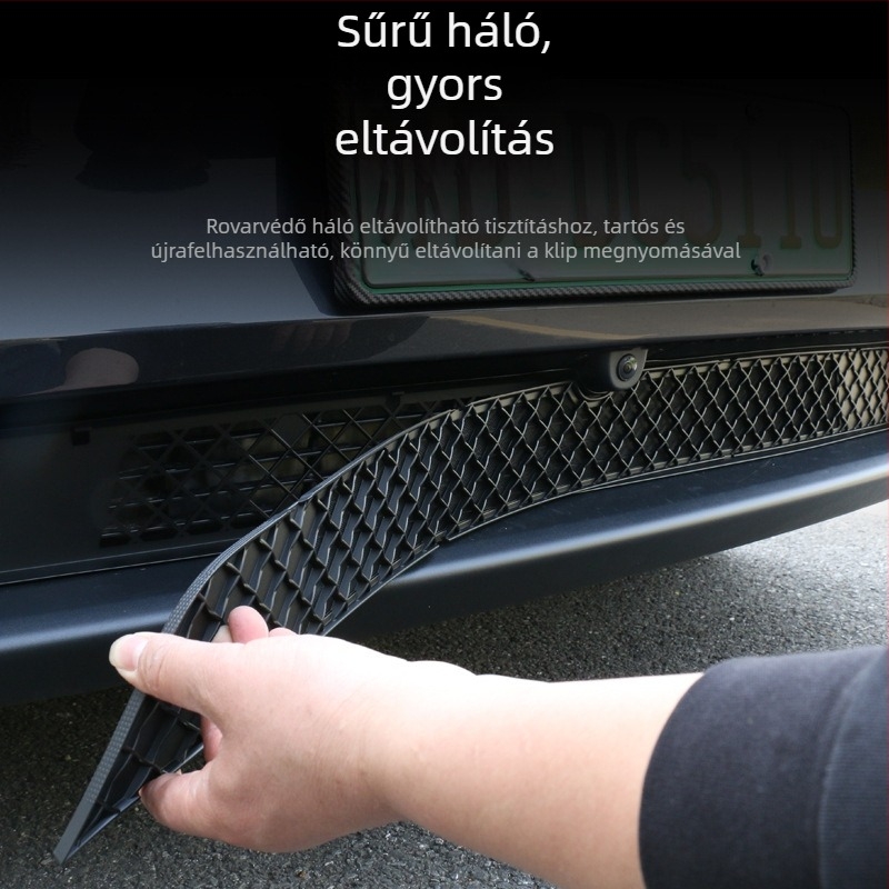 Tesla Model Y első légcsatornájához illeszkedő leválasztható rovarvédő háló – snap-on kiegészítő