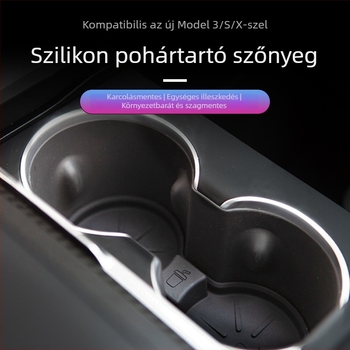 Szilikon pohártartó Tesla Model 3/S/X-hoz – csúszásmentes, vízálló, modell New 3, Future