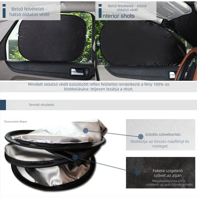 Oldalsó ablakárnyékoló autóhoz (hálós anyag; szerelés vákuumos csészékkel; univerzális illeszkedés; logónyomtatás lehetséges; tömeg 50-80 g)