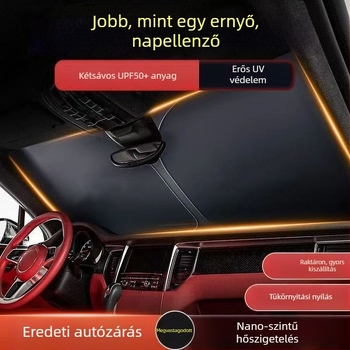 Első szélvédő napvédő, vastagított alumíniumfólia, pattintós szerelés, univerzális