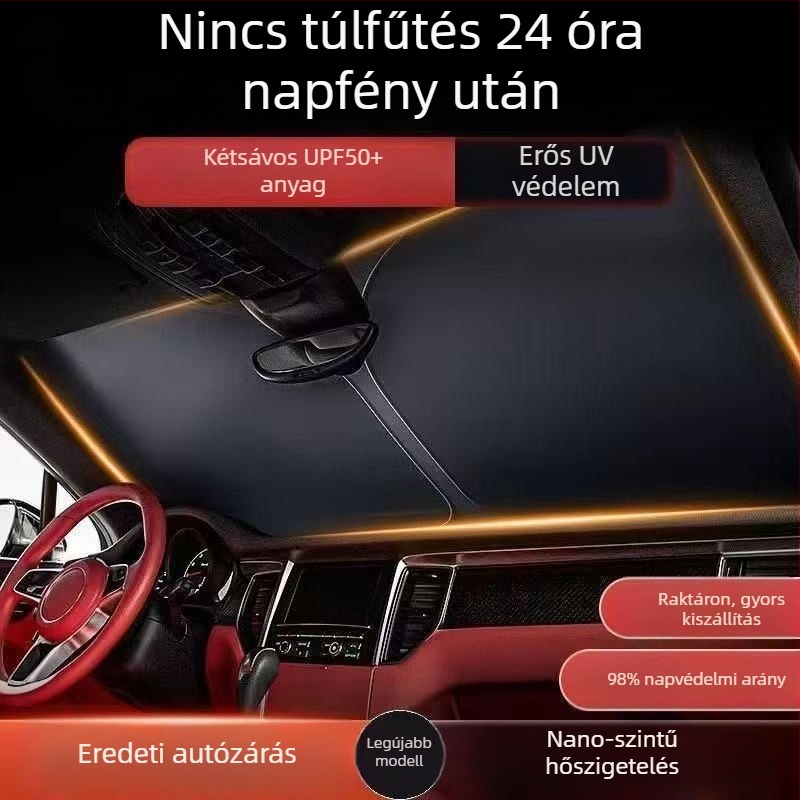 Első szélvédő napvédő, vastagított alumíniumfólia, pattintós szerelés, univerzális