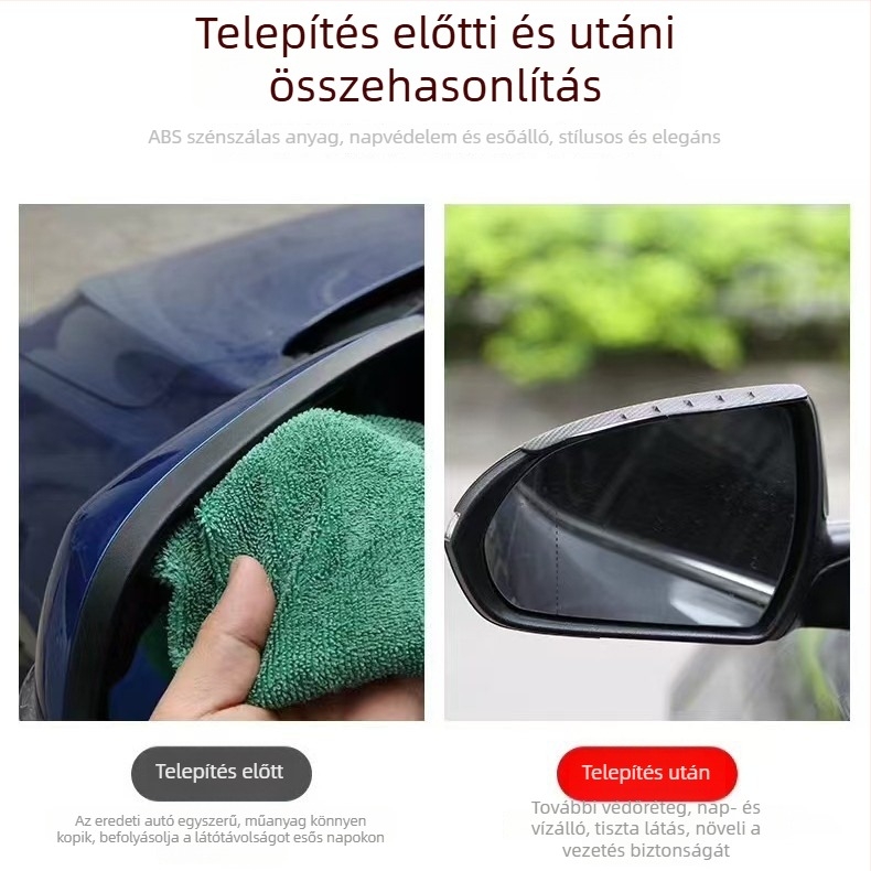 3R Esős szemöldök a visszapillantó tükörhöz, szénszálas mintázat, esőálló, zajcsökkentő, univerzális autókhoz