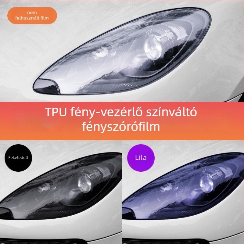 Öntapadós TPU autó lámpa fólia, füstös fekete árnyalat, átlátszó karcolásálló színváltó fólia, hátsó lámpa fólia