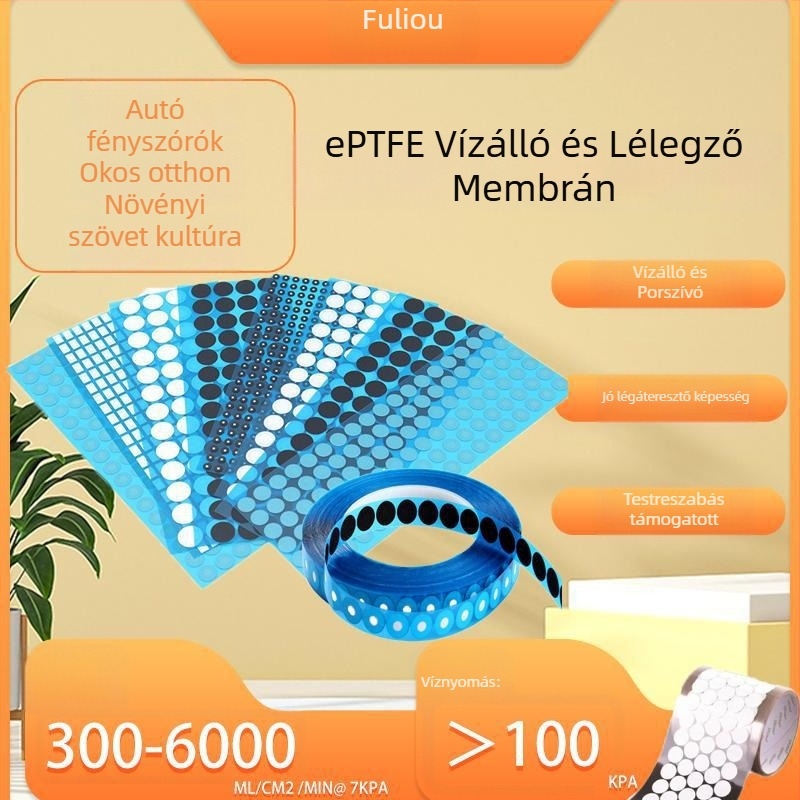 Elektronikai eszköz: ragasztócsíkkal ellátott vízálló, lélegző membrán, modell Flo-emcl0512, vastagság 0.12, anyag Más filmek, lélegzési képesség jó, elektronikus eszközökhöz.