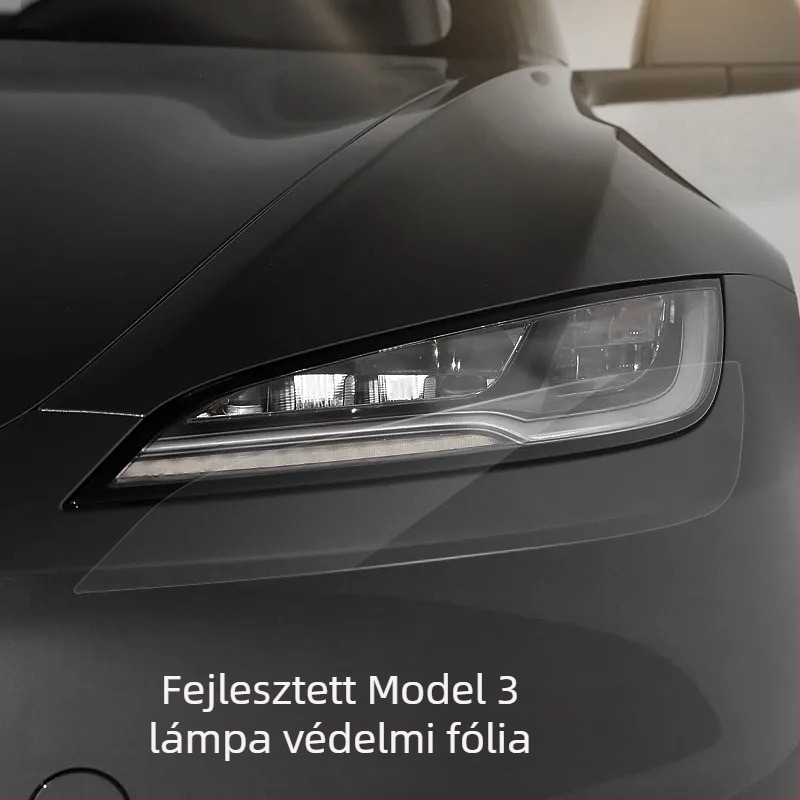 Model 3 fényszóróvédő fólia – TPU, átlátszó, lámpa matricás felület, ragasztásos telepítés