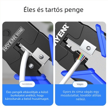 RJ45 hálózati kábel crimpelő fogó, Cat5–Cat8 kompatibilis, professzionális szint, megkönnyítő kialakítás, A3 acél, otthoni tesztelő készlet