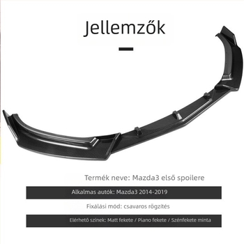 Mazda 3 (2014–2019, Axela) első lökhárító-lip, szénszálas mintázatú felülettel, testreszabás nélkül