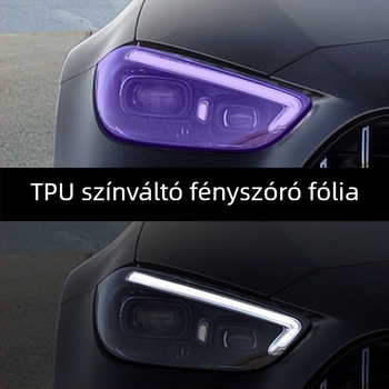 Tesla Model X TPU fényszóró fólia, fényhatásra változó szín, önhelyreállító, karcolásálló, fehérből lila felé.