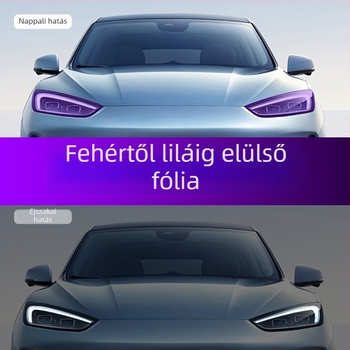 Tesla Model X TPU fényszóró fólia, fényhatásra változó szín, önhelyreállító, karcolásálló, fehérből lila felé.