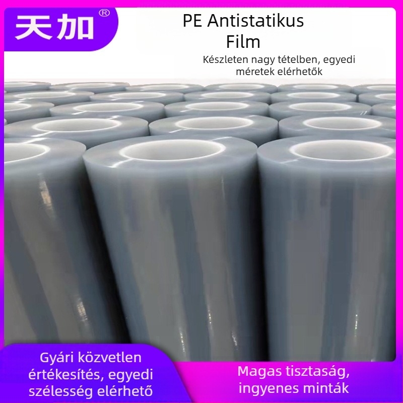 Áttetsző PET védőfilm műanyag felületekhez, antistatikus, por- és karcolásálló; 40-50 mm vastagság, 95% fényáteresztés, PE alap