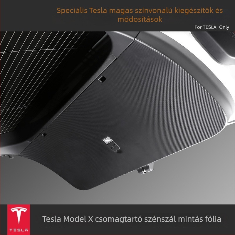 Tesla Model X csomagtartó védő matrica, szénszálas mintázat, öntapadós kivitel