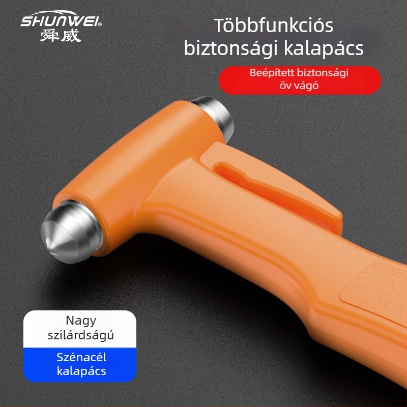 Autó Biztonsági Kalapács Ablakszakítóval és Öv Vágóval — ABS, 100 g, Termékkód Sd-3502, Márka Shunwi