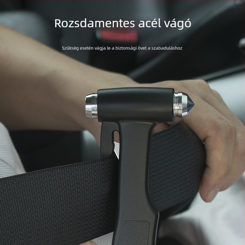 Autó Biztonsági Kalapács Ablakszakítóval és Öv Vágóval — ABS, 100 g, Termékkód Sd-3502, Márka Shunwi