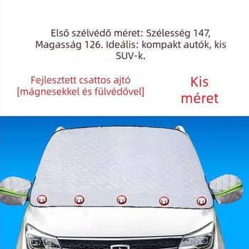 Autó téli hóvédő és napvédő szélvédőre, mágneses rögzítés, megerősített félfedél, pamutgyapjú anyag, univerzális illeszkedés, testreszabás nélkül