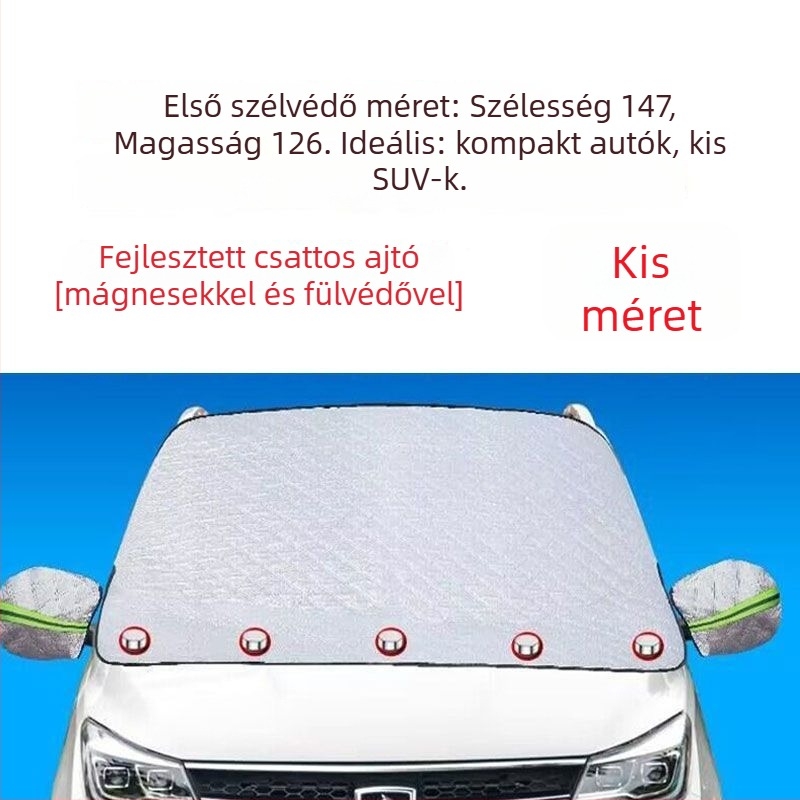 Autó téli hóvédő és napvédő szélvédőre, mágneses rögzítés, megerősített félfedél, pamutgyapjú anyag, univerzális illeszkedés, testreszabás nélkül