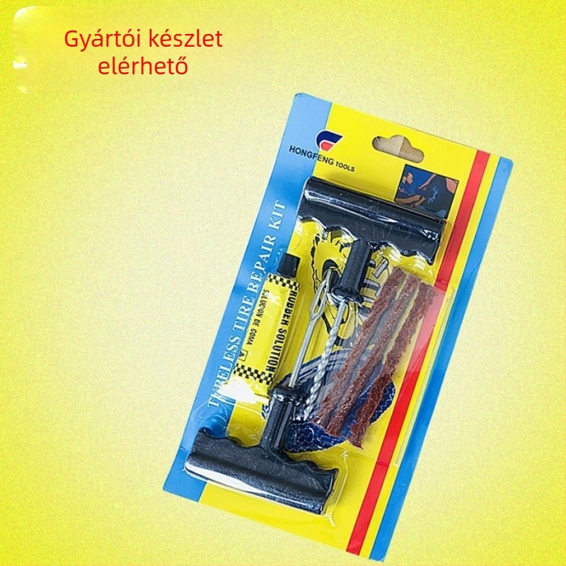 Gumi javító szerszámkészlet autókhoz és motorkerékpárokhoz, vas- és műanyag felépítésű konstrukció, tubeless gumikhoz kompatibilis