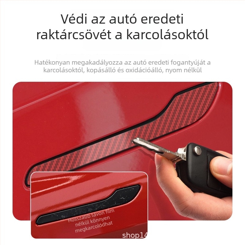 Tesla Model 3/Y ajtókilincs védő fólia – szénszálas karosszéria dekor, öntapadó telepítés, testreszabható dizájn