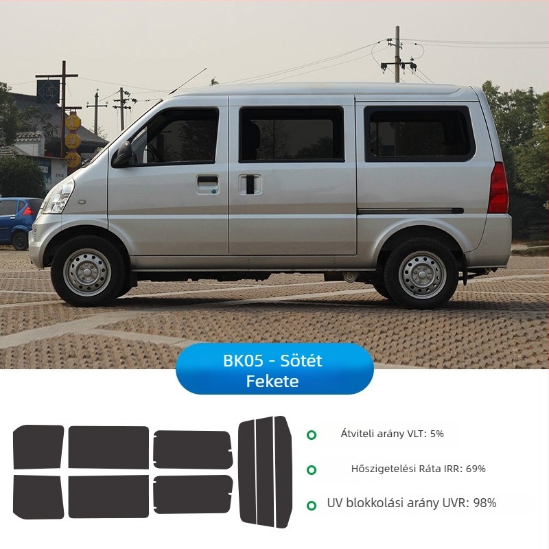 Wuling Rongguang 6407 B3 autóablakokhoz termikus szigetelő fólia — teljes jármű üvegfelületei, áteresztés <30%, hőszigetelés 69.8%, UV védelem 98.5%