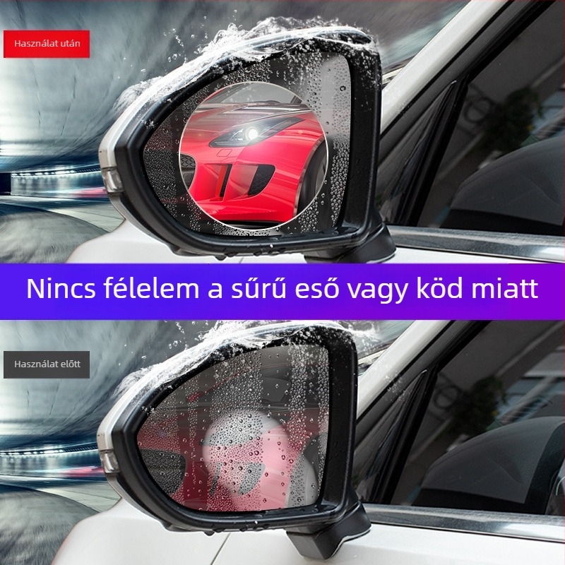 Autó visszapillantó tükör esővédő fólia – PET anyag, erős tapadás, páramentesítő, vízálló oldalsó ablakokra