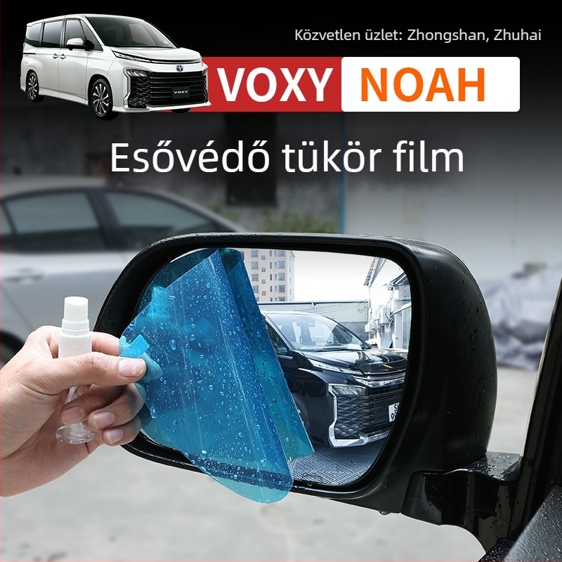 Hátsó tükör eső- és páramentesítő film; Anyag: PP fólia; Ragasztás: paszta; Modell: hátsó tükör eső- és páramentesítő film