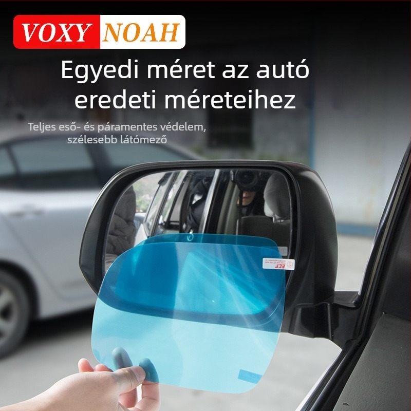 Hátsó tükör eső- és páramentesítő film; Anyag: PP fólia; Ragasztás: paszta; Modell: hátsó tükör eső- és páramentesítő film