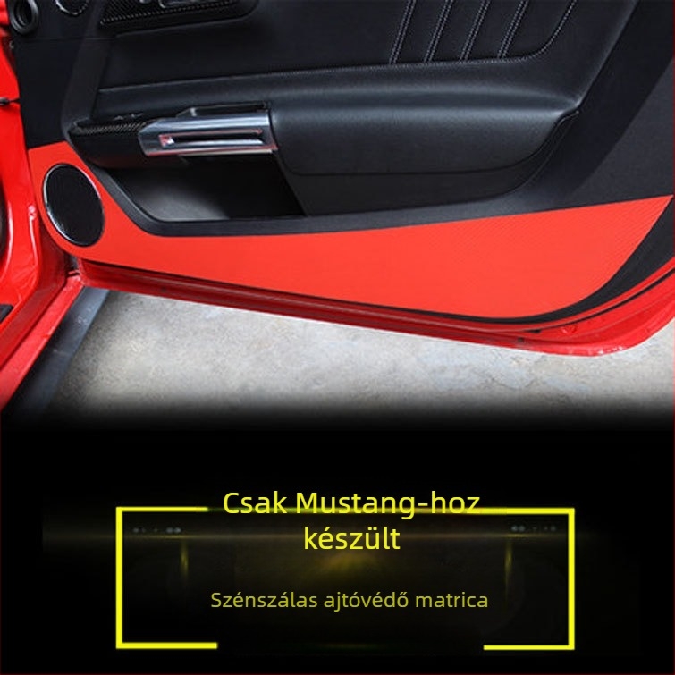 Mustang 2015-2019 ajtópanel védő matrica, karbon rostos megjelenés, ragasztós autó matrica, testreszabható