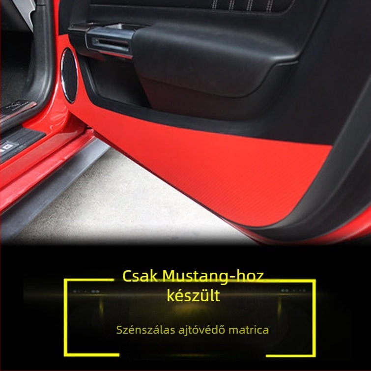 Mustang 2015-2019 ajtópanel védő matrica, karbon rostos megjelenés, ragasztós autó matrica, testreszabható