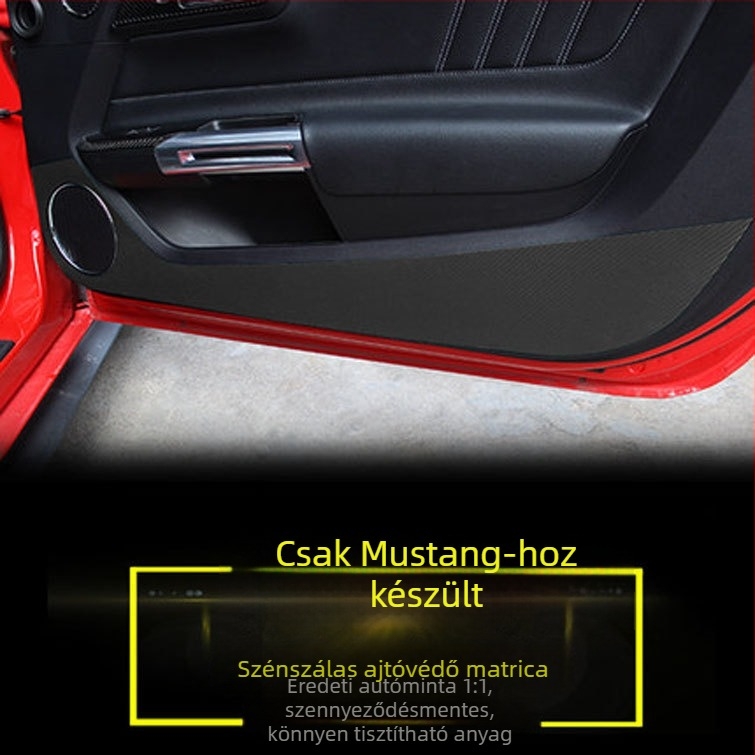 Mustang 2015-2019 ajtópanel védő matrica, karbon rostos megjelenés, ragasztós autó matrica, testreszabható