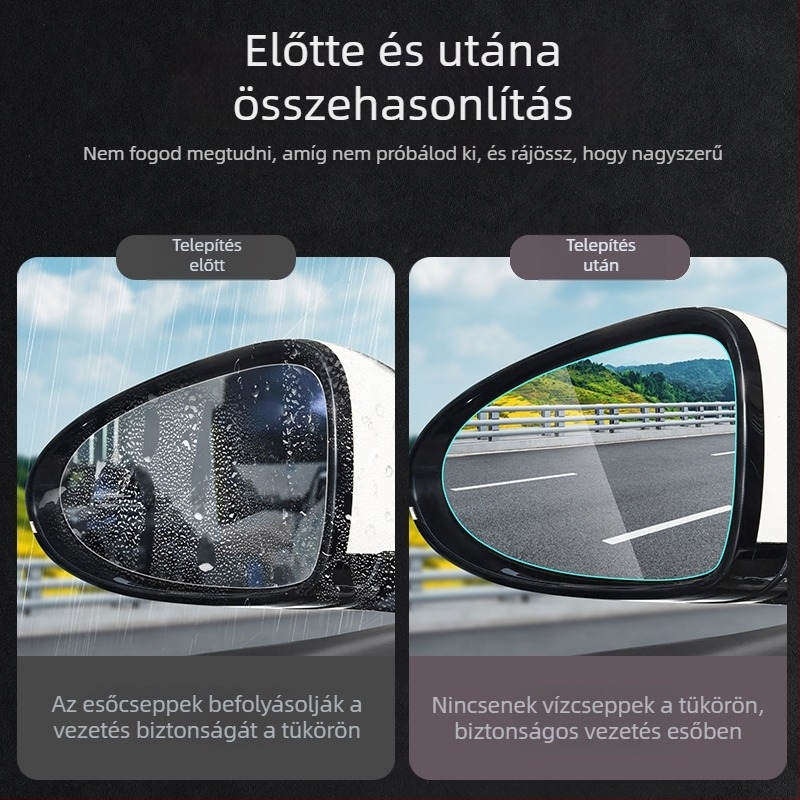 Visszapillantó tükör esővédő film, anti‑reflex, vízálló, párásodás elleni