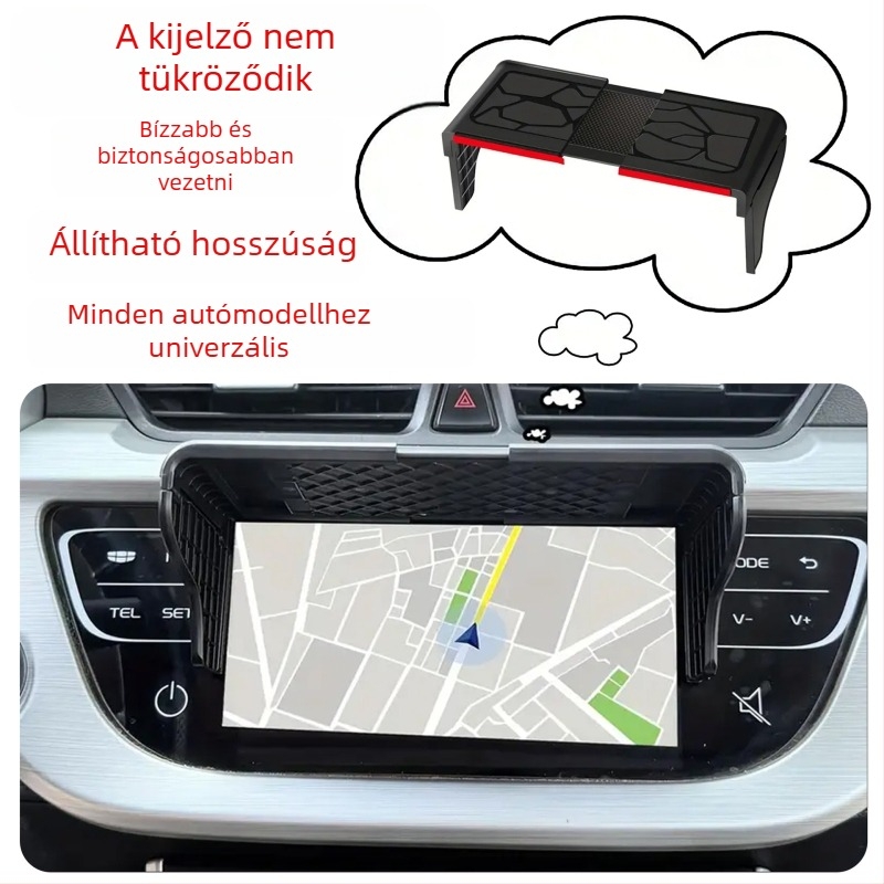 Autó navigációs napellenző panel anti‑glare résszel, hátrameneti kijelző, teleszkópos szerelés, műanyag kivitel, univerzális illeszkedés