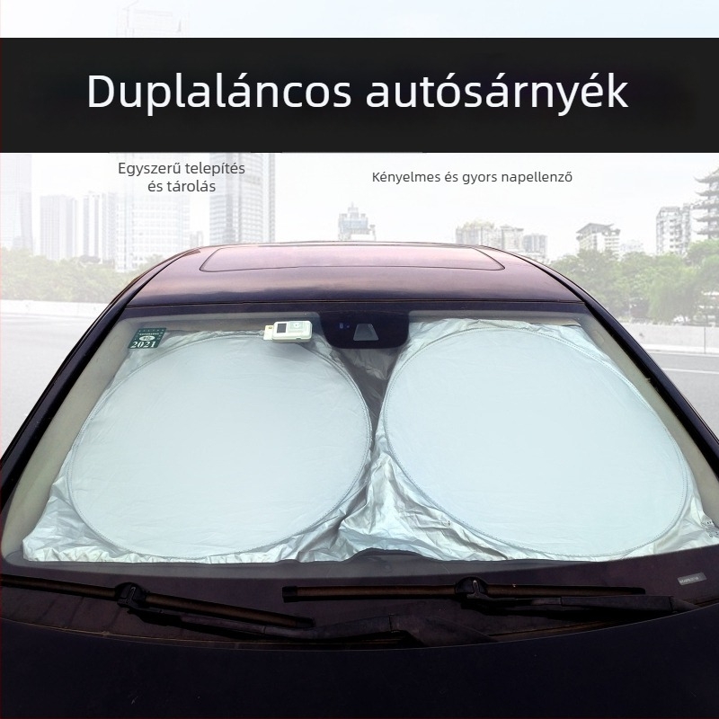 Autó napellenző, textil fémtető bevonattal, teleszkópos rögzítés, általános kompatibilitás, tömeg 125 g