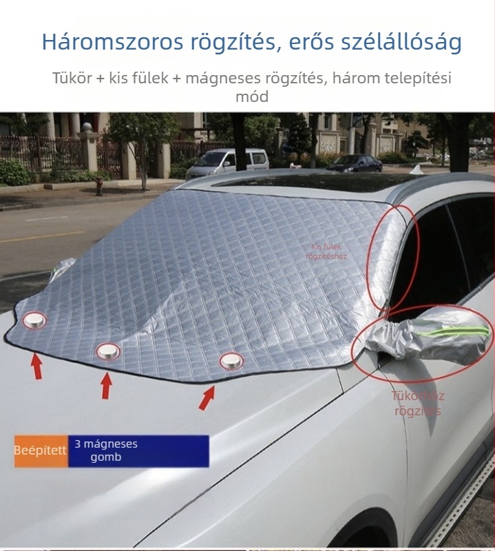 Téli autóablakra készült hóvédő takaró mágneses rögzítéssel, univerzális méret, kompozit anyag, testreszabás és logónyomtatás