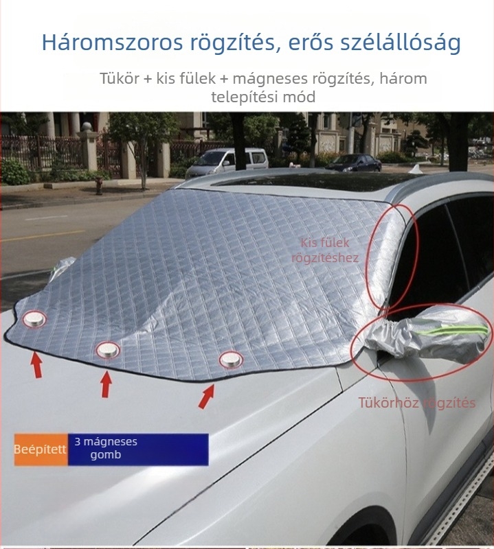 Téli autóablakra készült hóvédő takaró mágneses rögzítéssel, univerzális méret, kompozit anyag, testreszabás és logónyomtatás