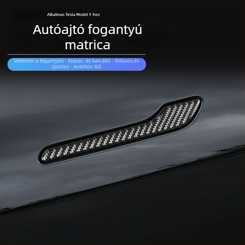 Tesla Model 3/Y ajtókilincs anti-karcolás védő, karbon textúra, világító felület, öntapadós telepítés