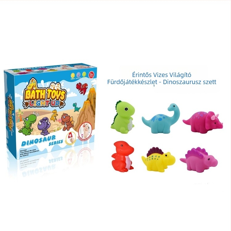 Dinoszaurusz fürdőjáték érintésre világító fényekkel, vinil anyagból, 3–6 éveseknek