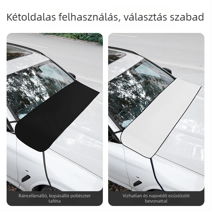 Keep Top – Autó első szélvédőjét védő háló lomb- és madárürítés elleni védelem, ezüst bevonatú poliészter tafta, rögzítés csatokkal/függőkkel, termékkód A199