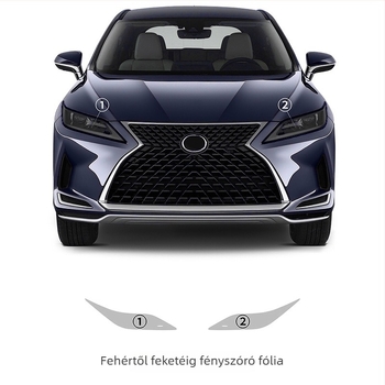 Lexus RX TPU átlátszó fényszóróvédő fólia, fény által vezérelt színváltással, fehértől liláig és fehértől feketéig