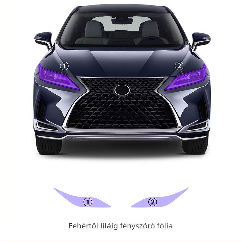 Lexus RX TPU átlátszó fényszóróvédő fólia, fény által vezérelt színváltással, fehértől liláig és fehértől feketéig