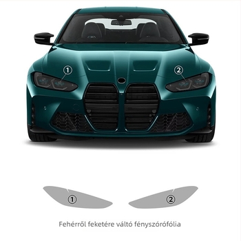TPU fényszóró fólia BMW M4 Coupe G82-höz — fényhatásra változó színű fólia (fehérről lilára, fehérről feketére)