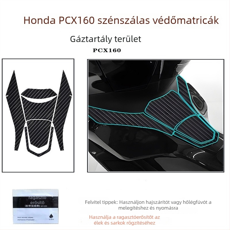 Honda PCX160 motorkerékpár karbonszálas testvédő matrica, anti-slip és anti-scratch védelem, ragasztóval szerelve