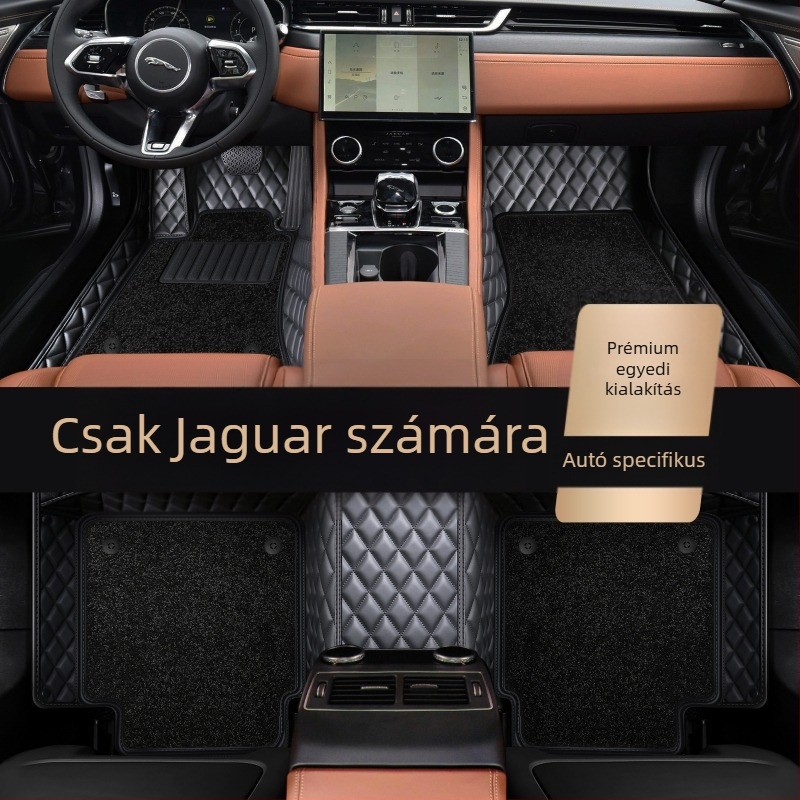 Jaguar minden évszakra szóló teljes lefedettségű autópadlóvédő, anyag: TPE+XPE, csúszásmentes felület, márka: Qihongfang, kompatibilis modellek XFL, XEL, XJL, XF, XE, XJ, F-Pace, E-Pace, testreszabás elérhető