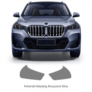 BMW X1 (U11) számára TPU fényszóróvédő fólia színváltó hatással: fehérről lilára és fehérről fekete felé