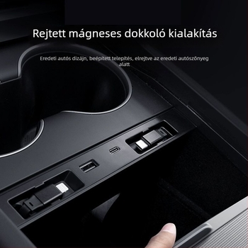Tesla Model 3/Y központi konzol bővítő dokk, kihúzható PD gyors töltéssel – frissített verzió módosító kiegészítők