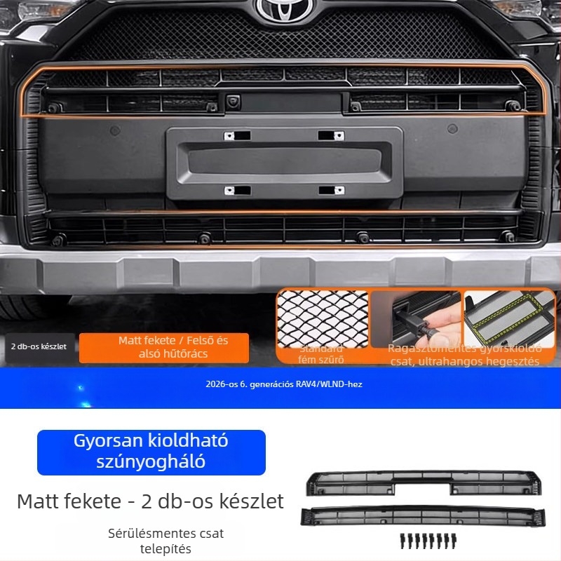 Hatodik generációs Toyota RAV4 középső rácsához illeszkedő rovarvédő háló, gyors rögzítésű